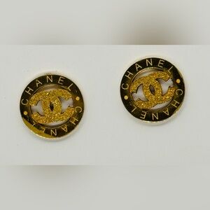 Gold Circular Logo Earrings NWOT